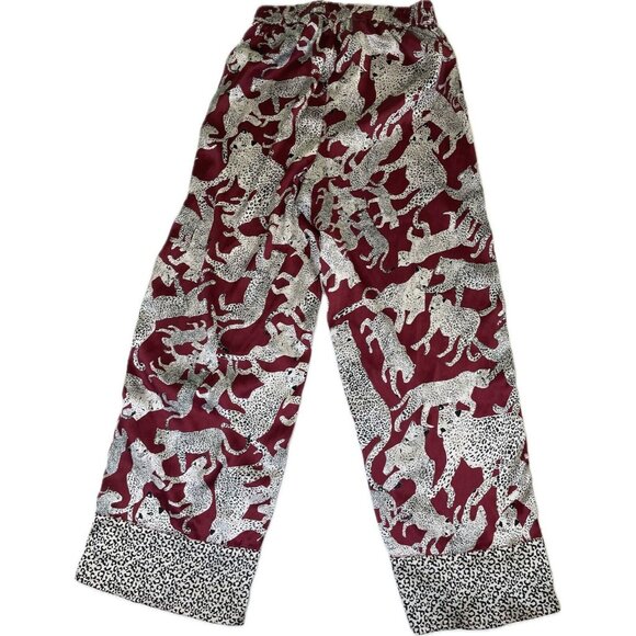 Topshop Satin Pants Wide Leg Leopard M 8-10 - Picture 2 of 7
